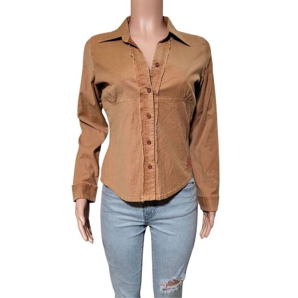Women's long sleeve button-up raw edge biscuit shirt M - Picture 1 of 7